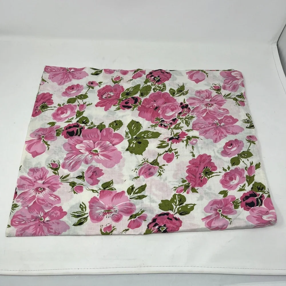 Vintage Floral Pink Rose Standard Pillowcase White Green Shabby Chic Cottagecore